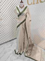 Linen with tree like embroidery design and small temple border - Image 3
