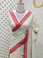 Linen with tree like embroidery design and small temple border - Image 10