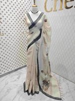 Linen with tree like embroidery design and small temple border - Image 15