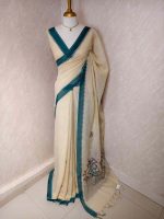Linen with tree like embroidery design and small temple border - Image 18