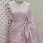 Organza With Pointed Embroidery On The Boarder Flower Buttas On The Body