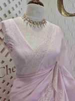 Organza With Pointed Embroidery On The Boarder Flower Buttas On The Body - Image 2