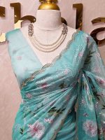 Organza with multicolour floral embroidery and a double scalloped border - Image 2