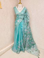 Organza with multicolour floral embroidery and a double scalloped border - Image 3