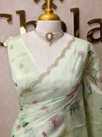Organza with multicolour floral embroidery and a double scalloped border - Image 5