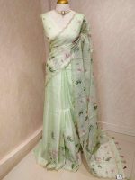 Organza with multicolour floral embroidery and a double scalloped border - Image 6