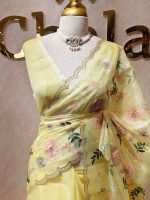 Organza with multicolour floral embroidery and a double scalloped border - Image 7
