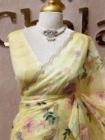 Organza with multicolour floral embroidery and a double scalloped border - Image 8