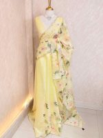 Organza with multicolour floral embroidery and a double scalloped border - Image 9