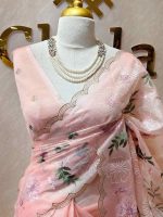 Organza with multicolour floral embroidery and a double scalloped border - Image 11