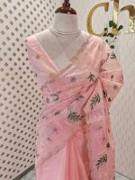 Organza with multicolour floral embroidery and a double scalloped border - Image 13