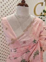 Organza with multicolour floral embroidery and a double scalloped border - Image 14