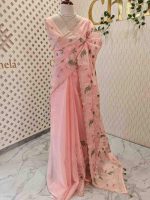 Organza with multicolour floral embroidery and a double scalloped border - Image 15