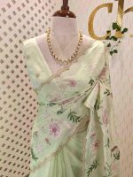 Organza with multicolour floral embroidery and a double scalloped border - Image 19