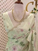 Organza with multicolour floral embroidery and a double scalloped border - Image 20