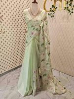 Organza with multicolour floral embroidery and a double scalloped border - Image 21