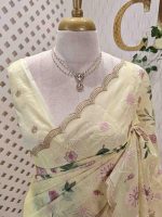 Organza with multicolour floral embroidery and a double scalloped border - Image 23