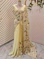 Organza with multicolour floral embroidery and a double scalloped border - Image 24