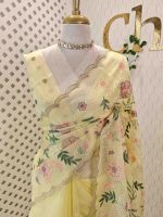 Organza with multicolour floral embroidery and a double scalloped border - Image 25