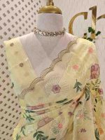 Organza with multicolour floral embroidery and a double scalloped border - Image 26