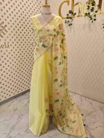 Organza with multicolour floral embroidery and a double scalloped border - Image 27