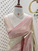 Banarasi with flowing flowers like pattern with contrast border - Image 6