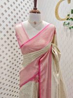 Banarasi with flowing flowers like pattern with contrast border - Image 8