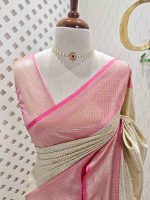 Banarasi with flowing flowers like pattern with contrast border - Image 9
