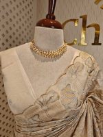 Organza with golden and silver metallic thread work and scallop border - Image 8