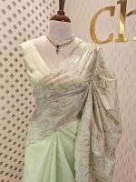 Organza with golden and silver metallic thread work and scallop border - Image 10