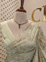 Organza with golden and silver metallic thread work and scallop border - Image 11