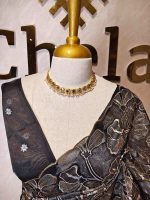 Organza with golden and silver metallic thread work and scallop border - Image 13