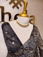 Organza with golden and silver metallic thread work and scallop border - Image 14