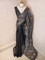 Organza with golden and silver metallic thread work and scallop border - Image 15