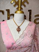 Organza with golden and silver metallic thread work and scallop border - Image 16