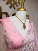 Organza with golden and silver metallic thread work and scallop border - Image 17