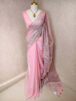 Organza with golden and silver metallic thread work and scallop border - Image 18
