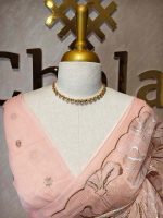 Organza with golden and silver metallic thread work and scallop border - Image 19
