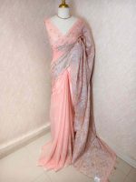 Organza with golden and silver metallic thread work and scallop border - Image 21