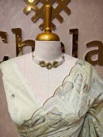 Organza with golden and silver metallic thread work and scallop border - Image 22