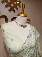 Organza with golden and silver metallic thread work and scallop border - Image 23