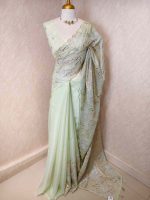 Organza with golden and silver metallic thread work and scallop border - Image 24