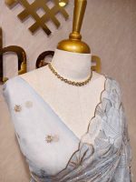 Organza with golden and silver metallic thread work and scallop border - Image 26
