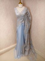 Organza with golden and silver metallic thread work and scallop border - Image 27