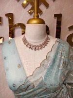 Organza with golden and silver metallic thread work and scallop border - Image 28