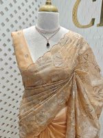 Organza with golden and silver metallic thread work and scallop border - Image 31