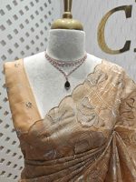 Organza with golden and silver metallic thread work and scallop border - Image 32