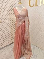 Organza with golden and silver metallic thread work and scallop border - Image 39