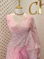 Organza with golden and silver metallic thread work and scallop border - Image 40