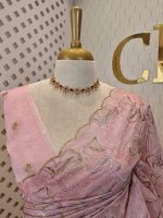 Organza with golden and silver metallic thread work and scallop border - Image 41